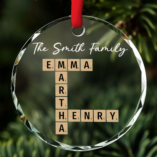 Family Besties Coworker Crossword Art - Personalized Custom Glass Ornament