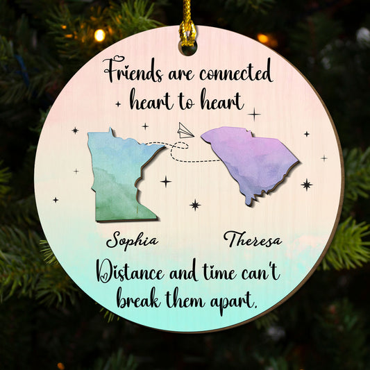 Friends Are Connected Heart To Heart - Personalized Custom Freeshape 2-Layered Wood Ornament