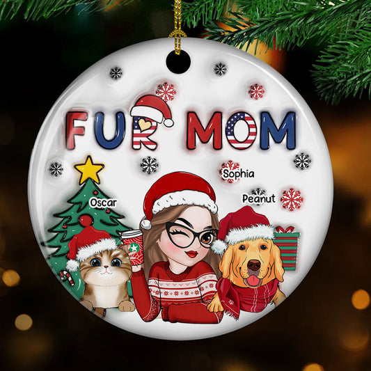 American Fur Mom Christmas - Personalized Custom 3D Inflated Effect Ceramic Ornament