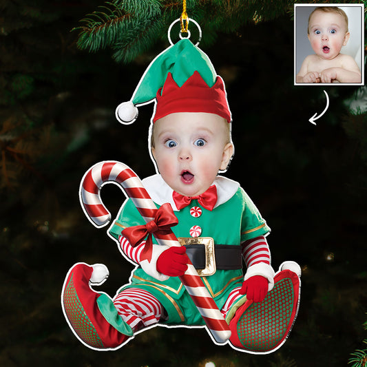 Custom Photo Baby Elf Merry Christmas - Personalized Custom Acrylic Ornament