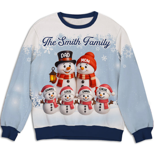 Happy Holiday Season Snowman Family - Personalized Custom All-Over-Print Sweatshirt