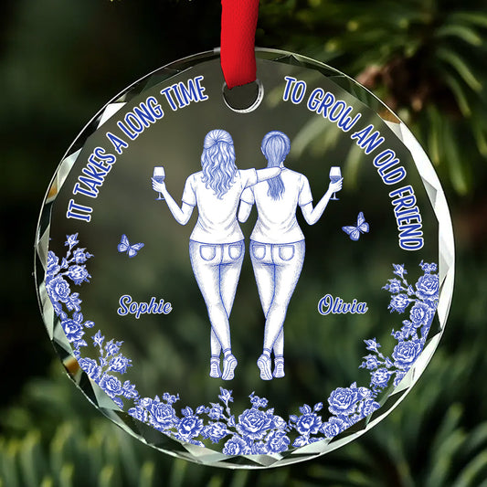 Our Friendship Take Time To Grow - Personalized Custom Glass Ornament