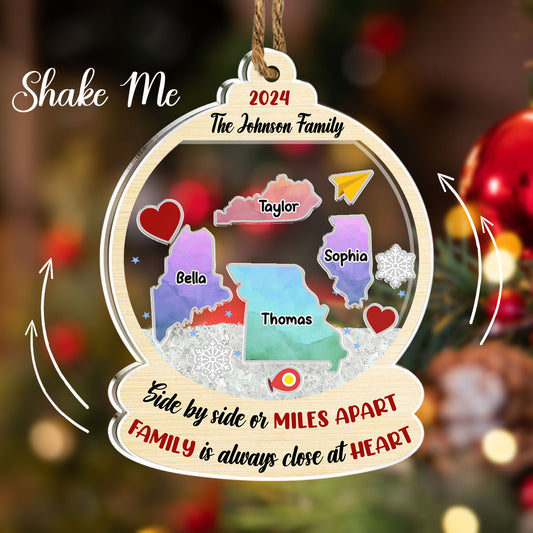 Family Is Always Close At Heart - Personalized Custom Acrylic Shaker Ornament