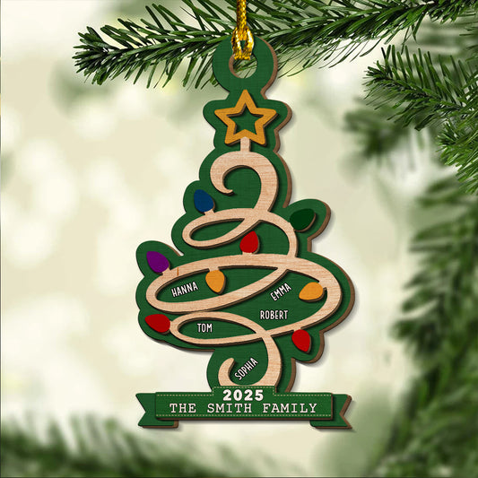 Christmas Tree Family Custom Name 2025 - Personalized Custom 2-layered Wood Ornament