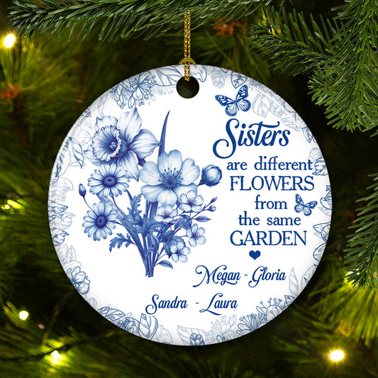 Floral Sisters Forever Blue Toile - Personalized Custom Ceramic Ornament