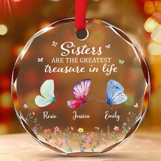 Sisters Make Life More Beautiful - Personalized Custom Glass Ornament