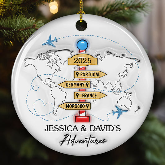 Travel Couple Goal - Personalized Custom 3D Inflated Effect Ceramic Ornament