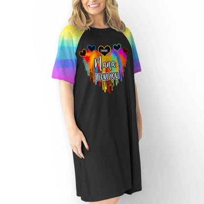 Colorful Grandma Heart - Personalized Custom 3/4 Sleeve Dress - Blithe Hub