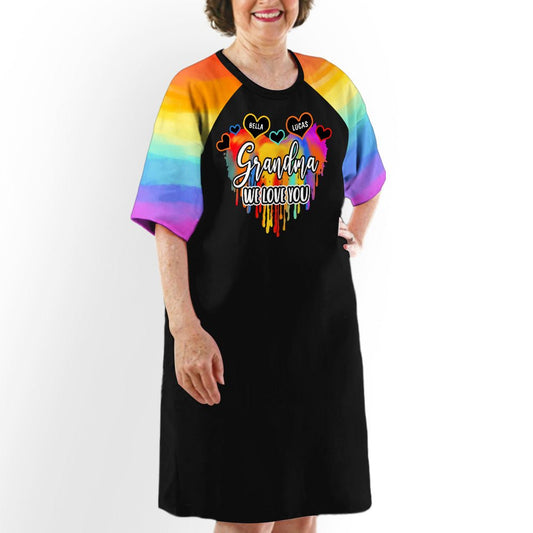 Colorful Grandma Heart - Personalized Custom 3/4 Sleeve Dress - Blithe Hub