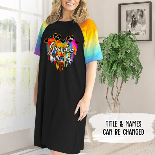 Colorful Grandma Heart - Personalized Custom 3/4 Sleeve Dress - Blithe Hub