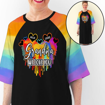 Colorful Grandma Heart - Personalized Custom 3/4 Sleeve Dress - Blithe Hub