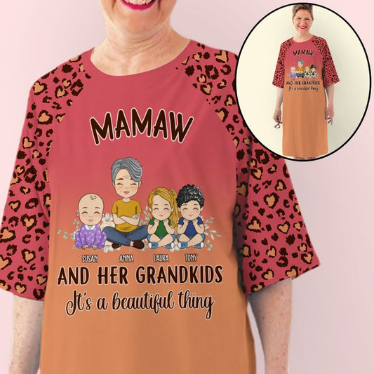 Leopard Grandma With Kids - Personalized Custom 3/4 Sleeve Dress - Blithe Hub